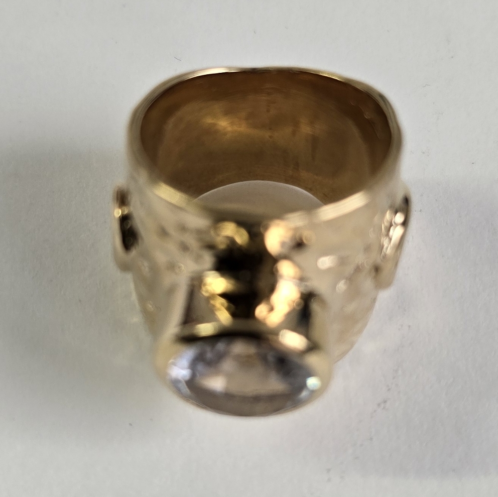 Sterling Silver 925 Gold Textured Ring with Clear Stone - Picture 7 of 8